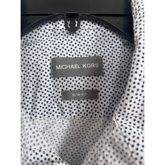 Michael Kors Slim Fit Dress Shirt Mens White Blue Dot Print Button Down Size M - Picture 5 of 8